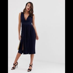 ASOS DESIGN lace insert midi dress, navy